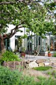 View of contemporary conservatory from garden