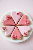 Pink heart-shaped biscuits for Valentine's Day