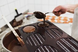 Chocolate being poured into a mould