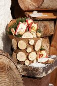 Chocolate bars in plant pot decorated with wooden discs