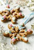 Decorated gingerbread stars for hanging on a Christmas tree