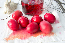 Red-dyed Easter eggs