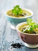 Curry soup with black sesame seeds and coriander (Thailand)