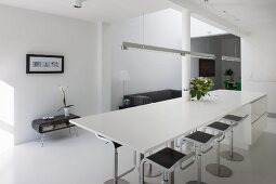 White kitchen counter in minimalist dining area