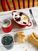 Eggs cocotte with a beetroot salad