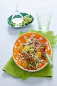 Pointed cabbage salad with mango, grilled chicken breast and mie noodles
