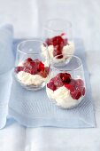 Cheesecake with cherries in glasses