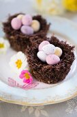 Easter nests filled with chocolate eggs