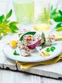 Chicken souflaki skewers with herbs and lemons