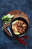 Chinese noodles shredded beef black bean