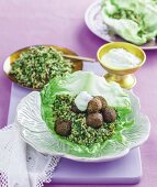 Falafel and tabouli lettuce cups