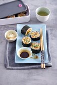 Quinoa sushi with salmon and vegetables