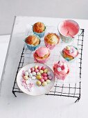 Colourful Easter yeast muffins with Easter eggs