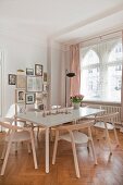 Modern furniture in dining room of period apartment
