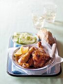 Peri-peri chicken with salad and bread