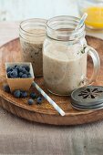 Blueberry and almond smoothie with bananas and flaxseeds