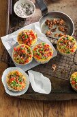 Colourful vegetable muffins with crispy bacon