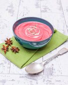 Cream of beetroot soup with cannellini beans and apple