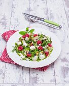 Courgette and feta cheese salad with raspberries