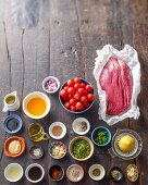 Ingredients for flank steak with a cherry tomato sauce