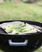 Bok choy on a barbecue