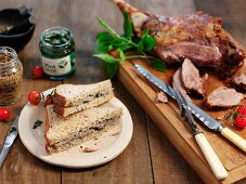 Leg of lamb with mint and sandwiches