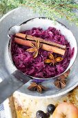 Red cabbage with cinnamon sticks and star anise