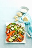 Warm roasted vegetable & lentil salad