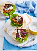 Barbecue veggie and lamb gyros