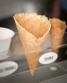 Ice cream cones in an ice cream cafe
