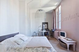 French-style bedroom with desk in corner