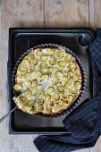 Brussels sprouts gratin in a baking dish