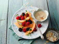 Melon salad with moringa sabayon