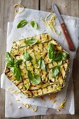 Courgette cheesecake with pine nuts and basil