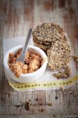 Wholegrain crackers with sage and walnut pate