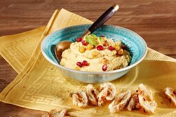 An Oriental chickpea dip with pomegranate seeds