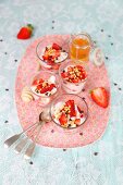Strawberry and yogurt desserts with honey