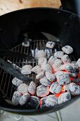 White hot charcoal on a barbecue