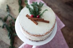 A winter eggnog cake seen from above