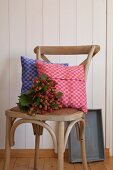 Cushion covers hand-made from red and blue checked linen