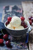 Vanilla ice cream with cherries