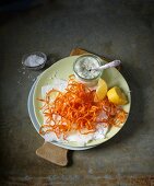 Fried sweet potato spirals with a goat's cream cheese dip