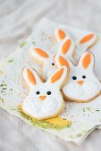 Easter bunny biscuits on a doily
