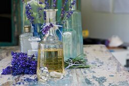 Lavender oil in a glass bottle