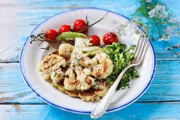 Cauliflower steak with courgette noodles