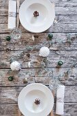 Two place settings on Christmas table