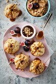 Peanut butter muffins with a salted caramel filling and figs