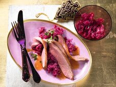 Goose breast with ginger red cabbage