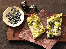 Leek and potato cake with pumpkin seeds