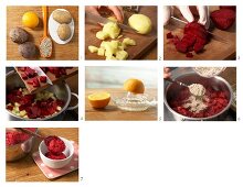 Mashed potatoes and beetroot being made